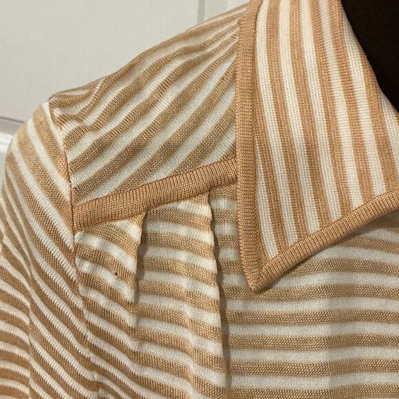 Goldworm 70s Tussah Silk Blend Beige Striped Long Sleeve Vintage Dress Size 16 - Picture 7 of 12